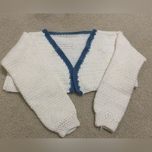 Crochet short white and blue cardigan